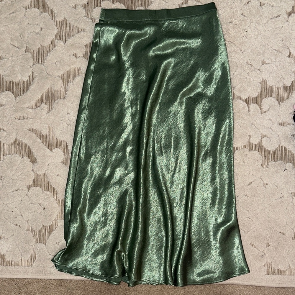 Lulu's Shimmering Green Midi Satin Skirt - Picture 1 of 3